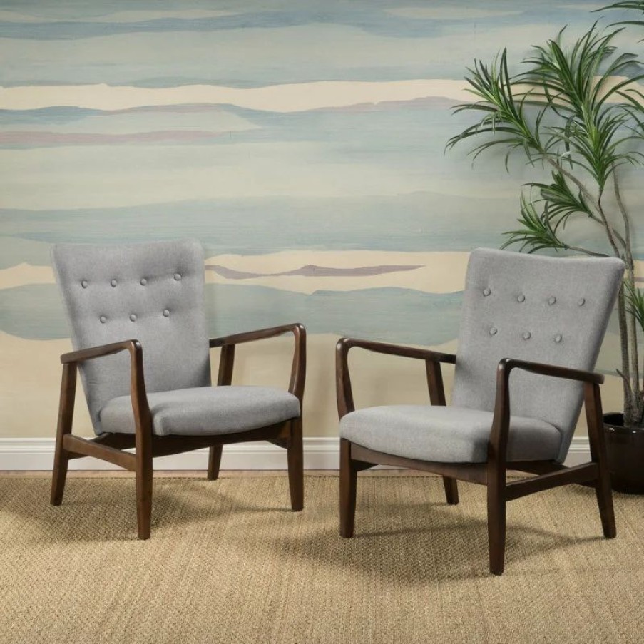 Chairs * | Gdfstudio Gdf Studio Suffolk French Style Fabric Arm Chairs, Gray, Set Of 2