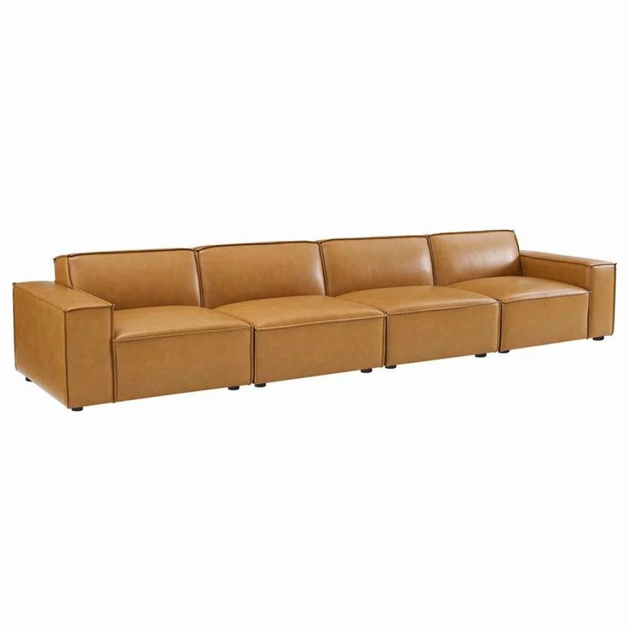 Sofas & Sectionals * | Lexmod Restore Vegan Leather 4-Piece Sofa, Tan