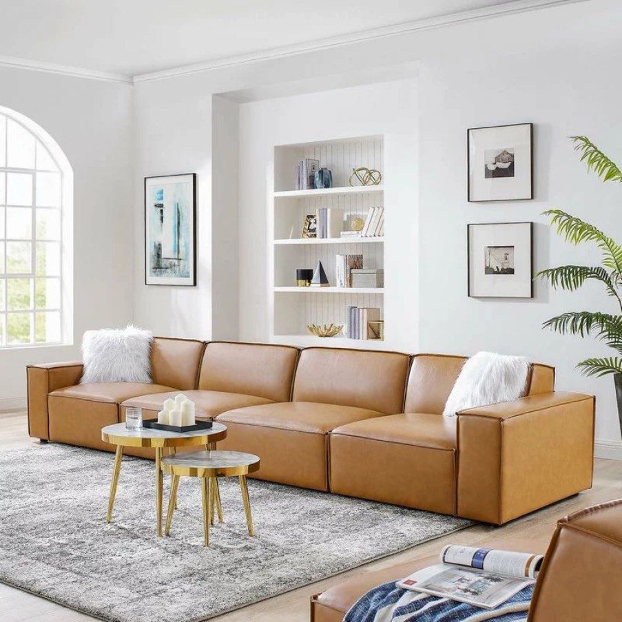 Sofas & Sectionals * | Lexmod Restore Vegan Leather 4-Piece Sofa, Tan