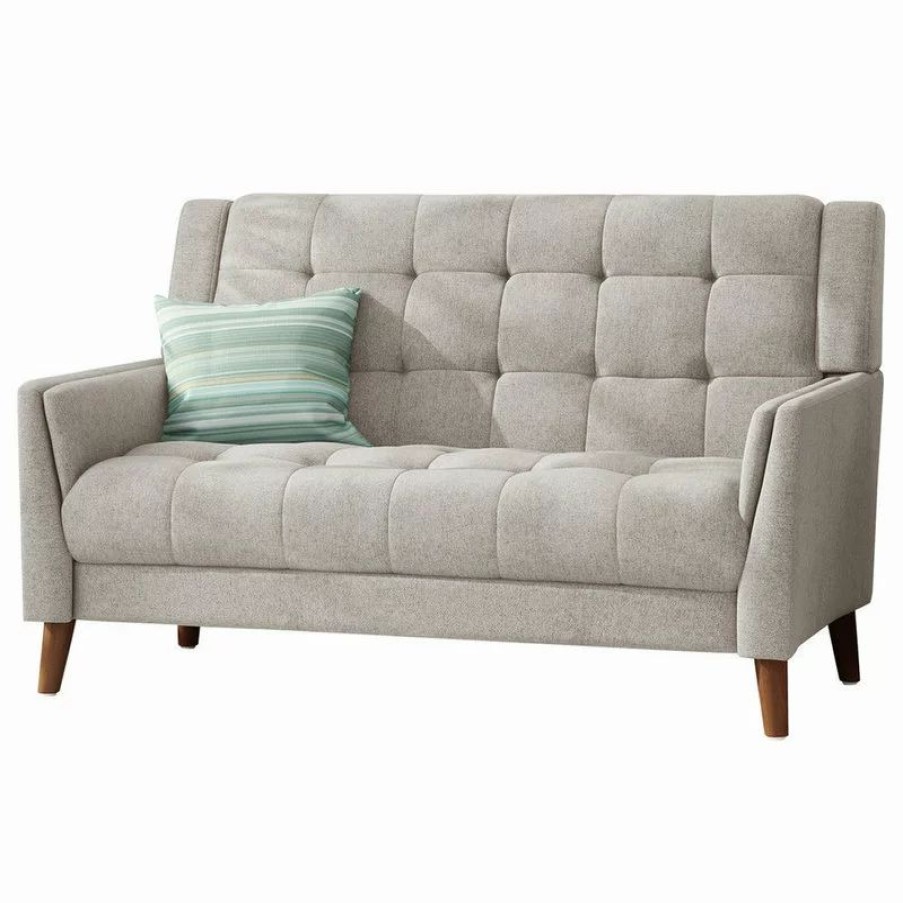 Sofas & Sectionals * | Gdfstudio Gdf Studio Evelyn Mid Century Modern Fabric Loveseat, Beige/Walnut