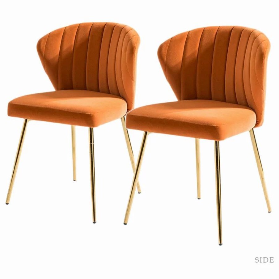 Chairs * | Mod The Audrey Dining Chair, Velvet, Set Of 2, Orange