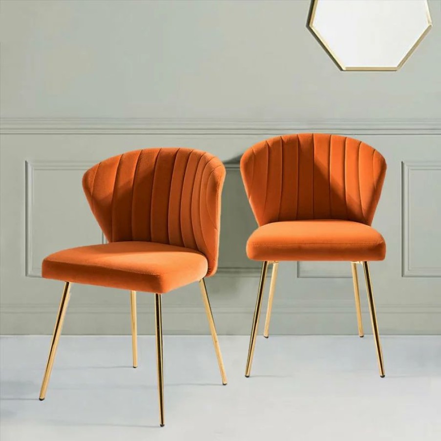 Chairs * | Mod The Audrey Dining Chair, Velvet, Set Of 2, Orange