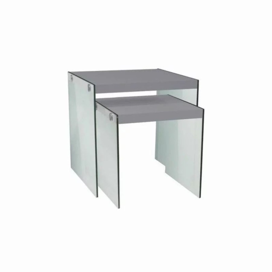 Coffee & Accent Tables * | Monarch Nesting Table Side End Accent Bedroom Tempered Glass Glossy White