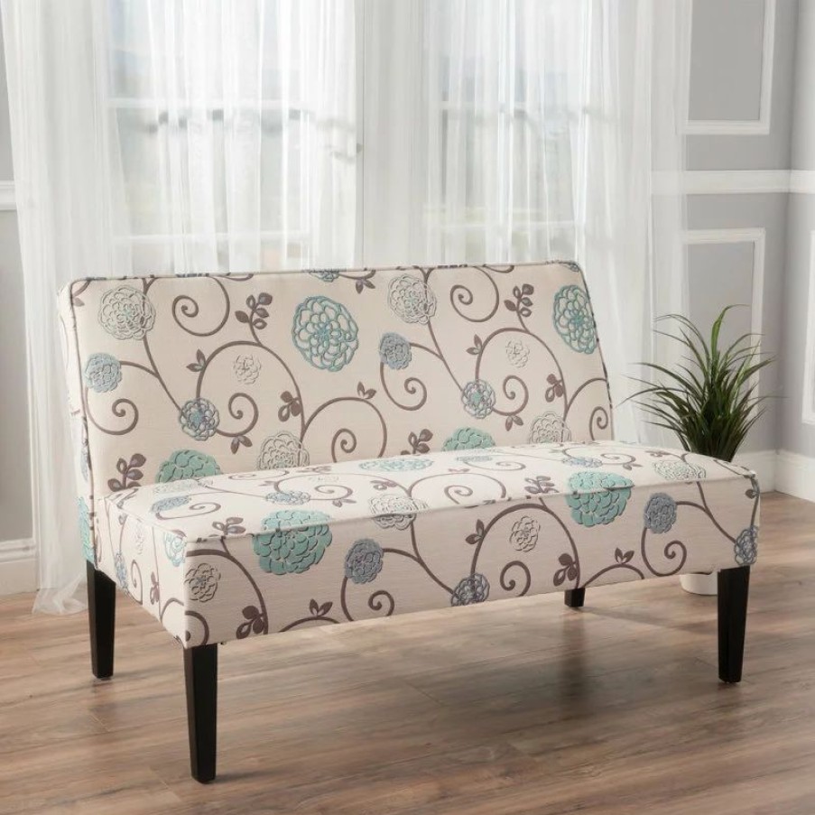 Sofas & Sectionals * | Gdfstudio Gdf Studio Charlotte Modern Simple Elegant Fabric Loveseat, White/Blue Floral