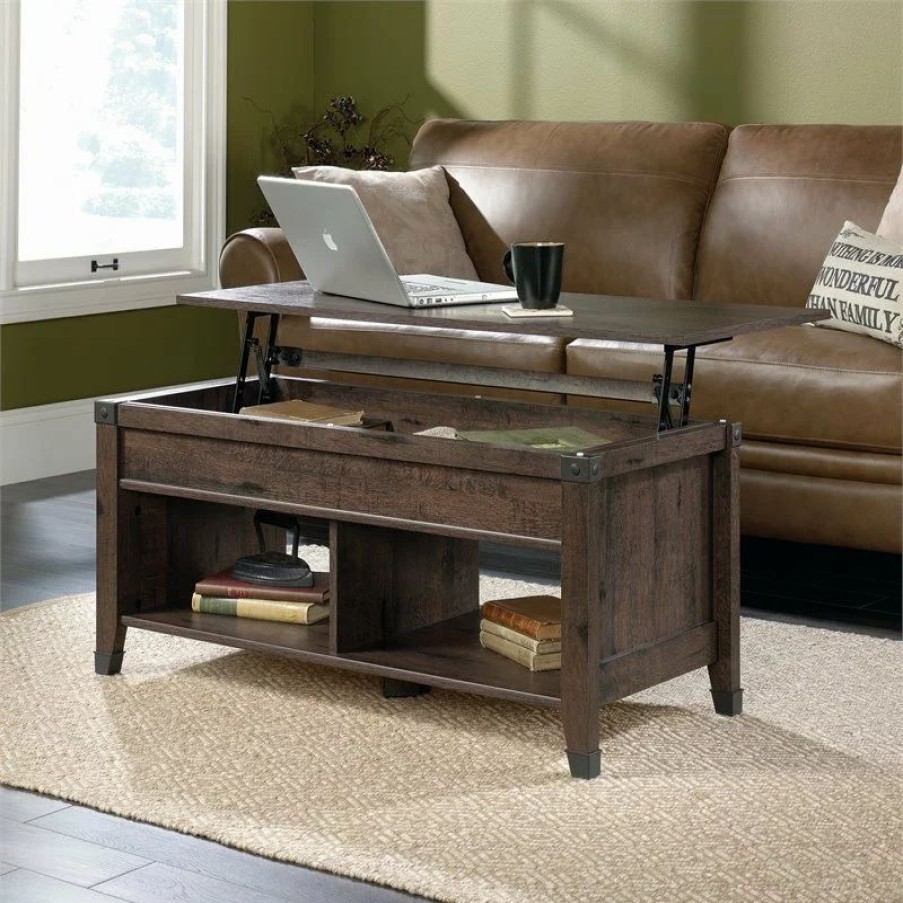 Coffee & Accent Tables * | Sauder Carson Forge Lift-Top Wood And Metal Coffee Table In Coffee Oak