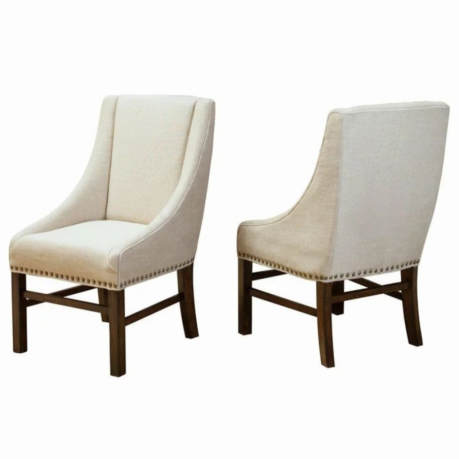 Chairs * | Gdfstudio Gdf Studio Claudia Contemporary Upholstered Dining Chairs, Set Of 2, Natural/Bro