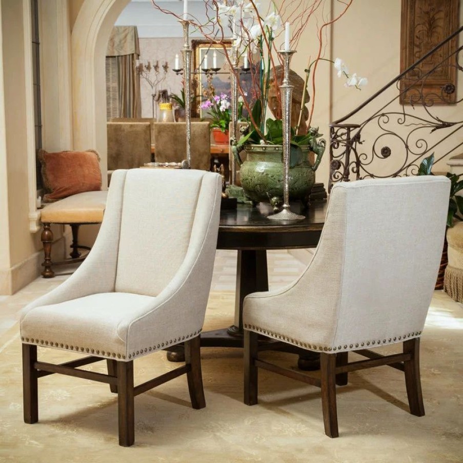 Chairs * | Gdfstudio Gdf Studio Claudia Contemporary Upholstered Dining Chairs, Set Of 2, Natural/Bro