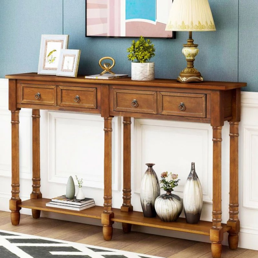 Console Tables * | Flint Garden Inc Console Table Sofa Table With Storage Console Tables, Antique Walnut
