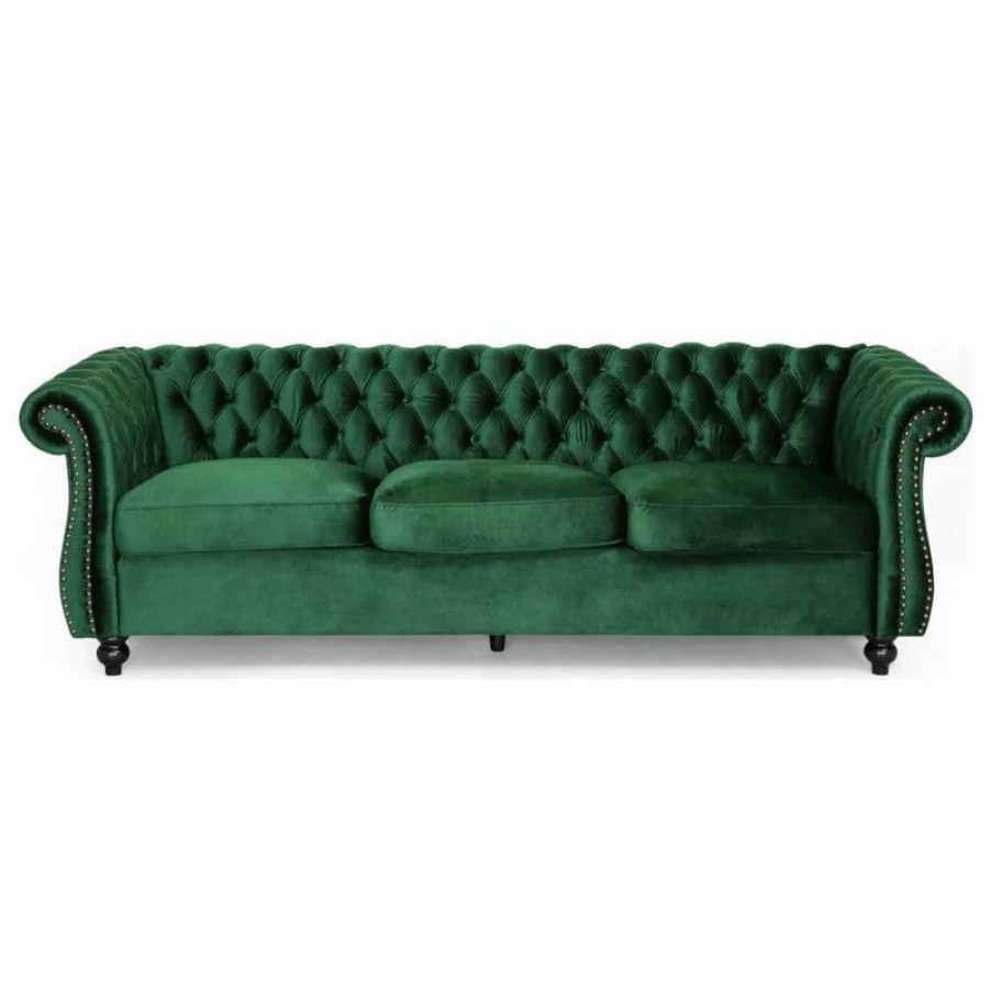 Sofas & Sectionals * | Gdfstudio Gdf Studio Vita Chesterfield Tufted Jewel Toned Velvet Sofa With Scroll Arms, Emerald