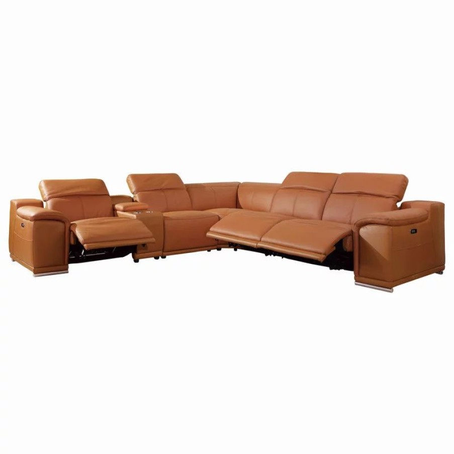 Sofas & Sectionals * | Luxuriant Furniture Frederico Genuine Italian Leather 6-Piece 1 Console 3-Power Reclining Sectional, Camel
