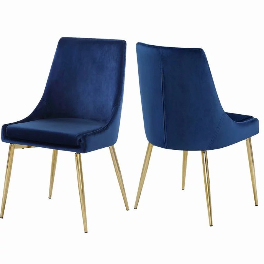 Chairs * | Meridian Furniture Karina Velvet Dining Chairs, Set Of 2, Navy, Gold Base