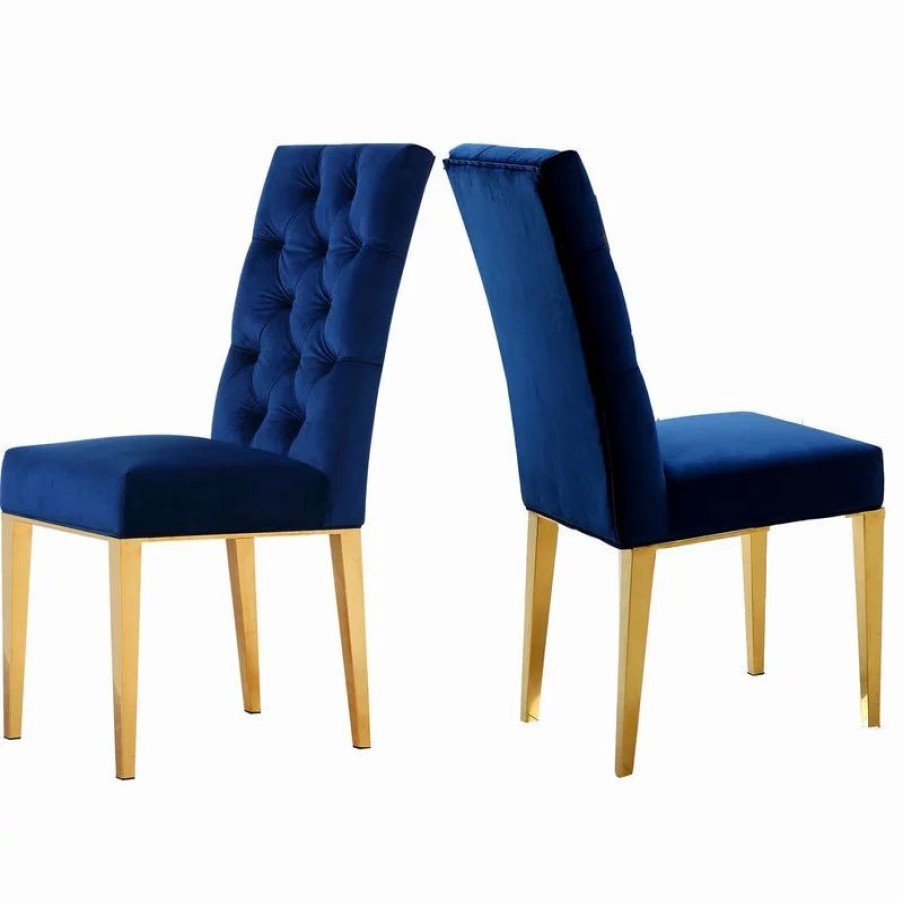 Chairs * | Meridian Furniture Capri Velvet Dining Chair, Set Of 2, Navy