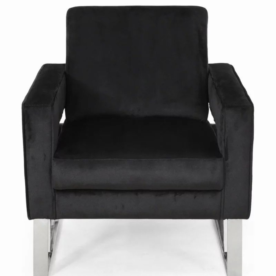 Chairs * | Gdfstudio Kerman Modern Glam Velvet Club Chair, Black/Silver
