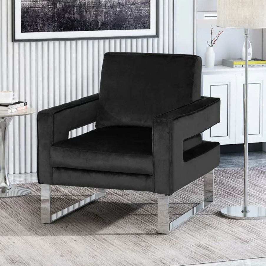 Chairs * | Gdfstudio Kerman Modern Glam Velvet Club Chair, Black/Silver