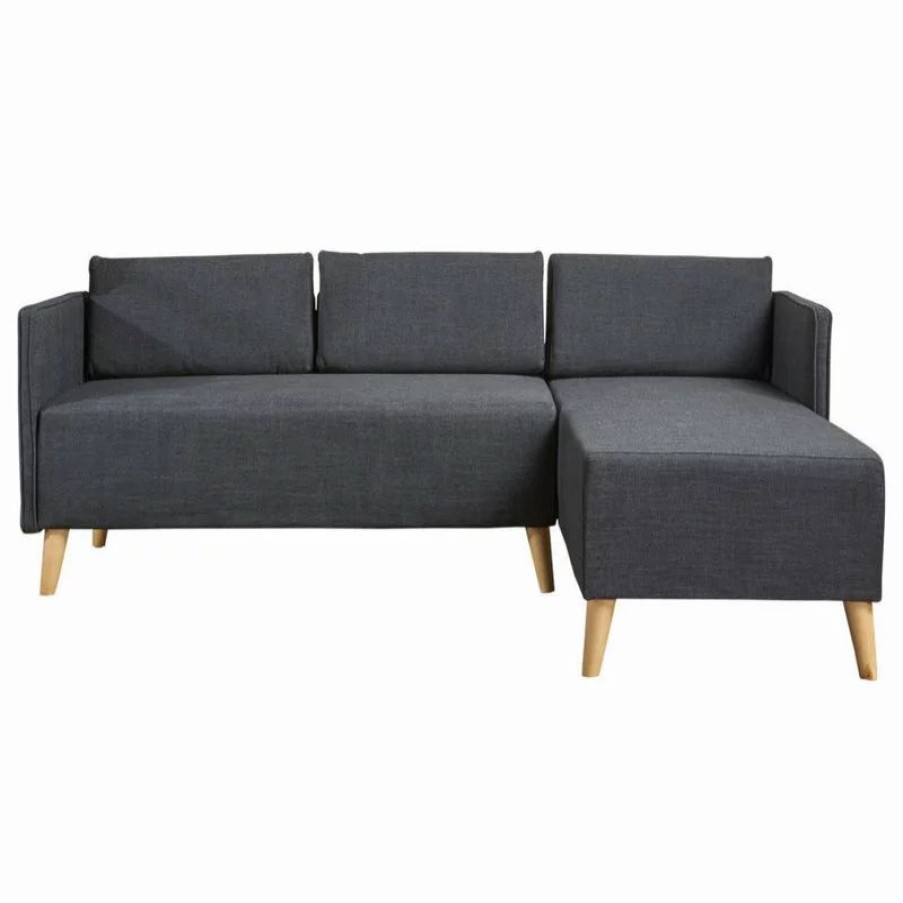Sofas & Sectionals * | Gdfstudio Gdf Studio Andresen Mid Century Modern Fabric Chaise Sectional, Muted Dark Gray