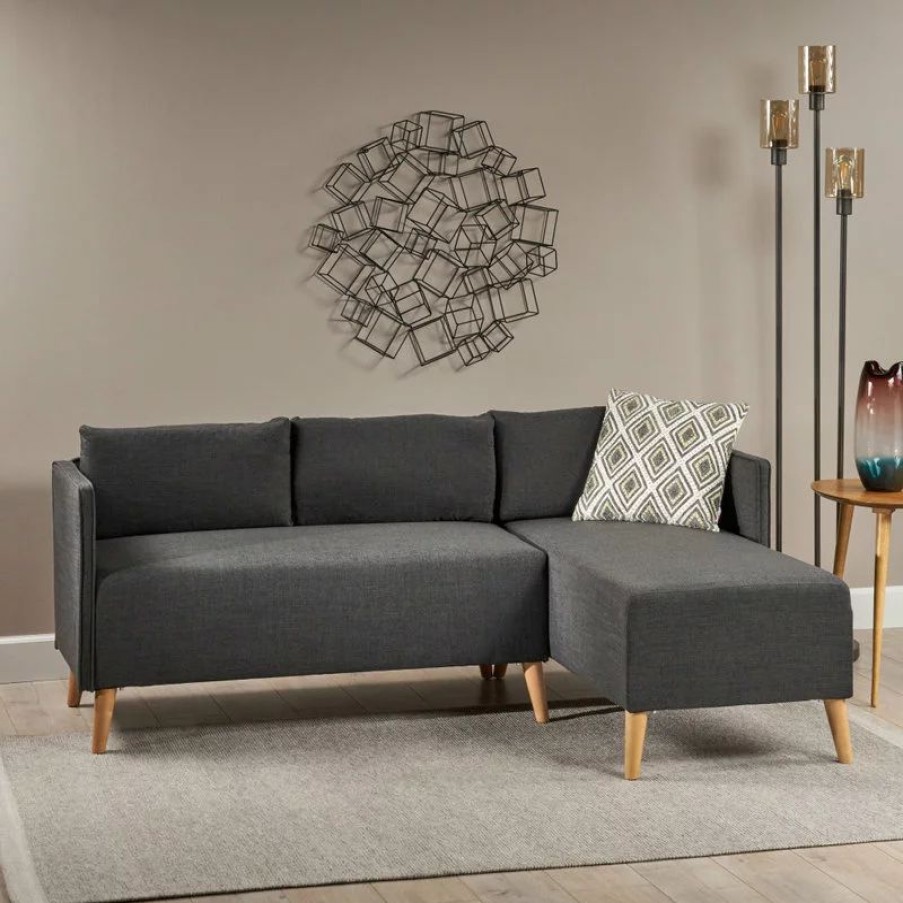 Sofas & Sectionals * | Gdfstudio Gdf Studio Andresen Mid Century Modern Fabric Chaise Sectional, Muted Dark Gray