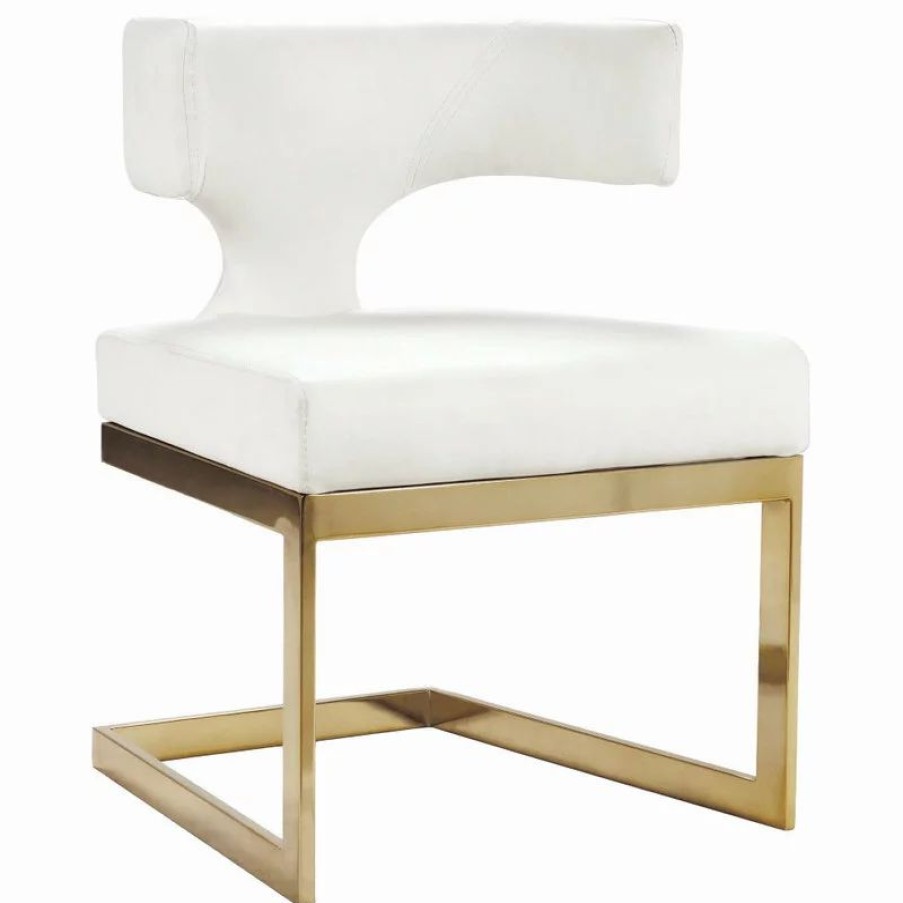Chairs * | Mod The Eve Dining Chair, White And Gold, Faux Leather And Metal