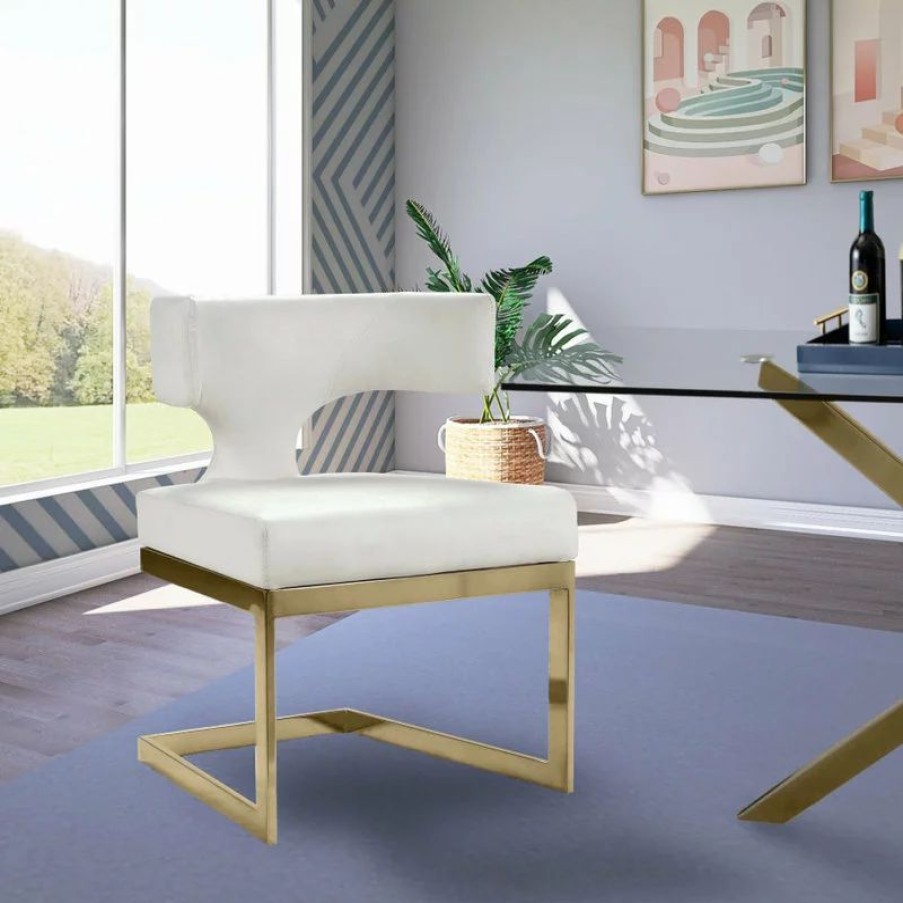 Chairs * | Mod The Eve Dining Chair, White And Gold, Faux Leather And Metal