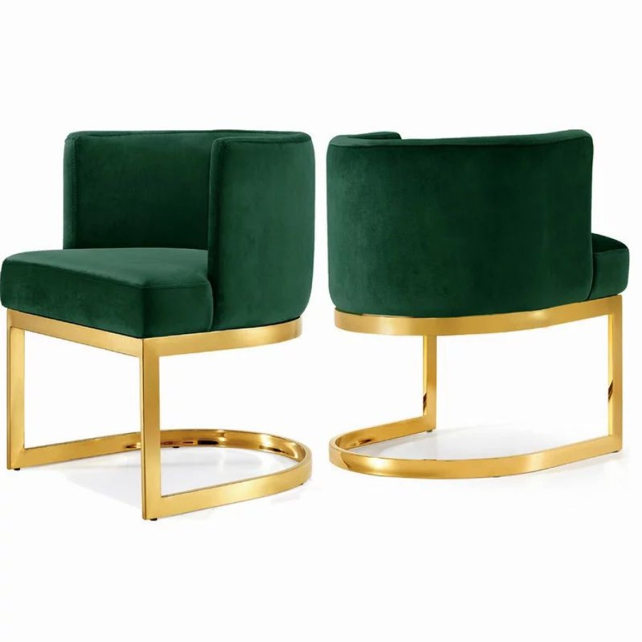 Chairs * | Mod The Fay Dining Chair, Green And Gold, Velvet