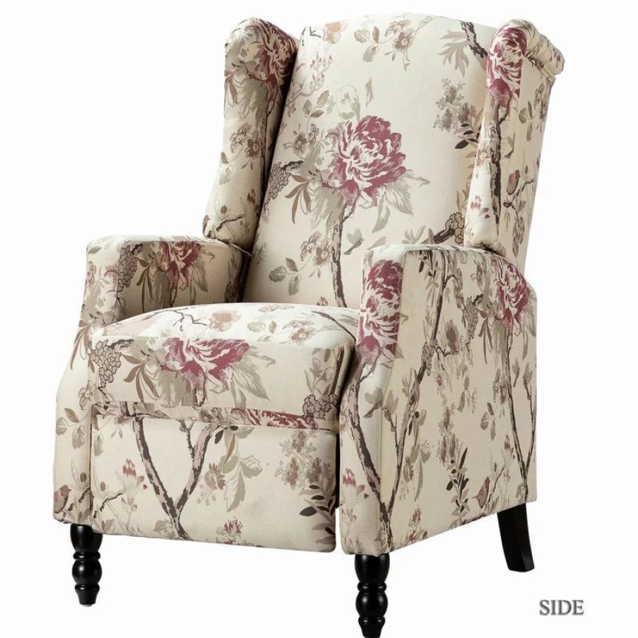 Chairs * | Karat Home Upholstered Manual Recliner With Wingback, Bird