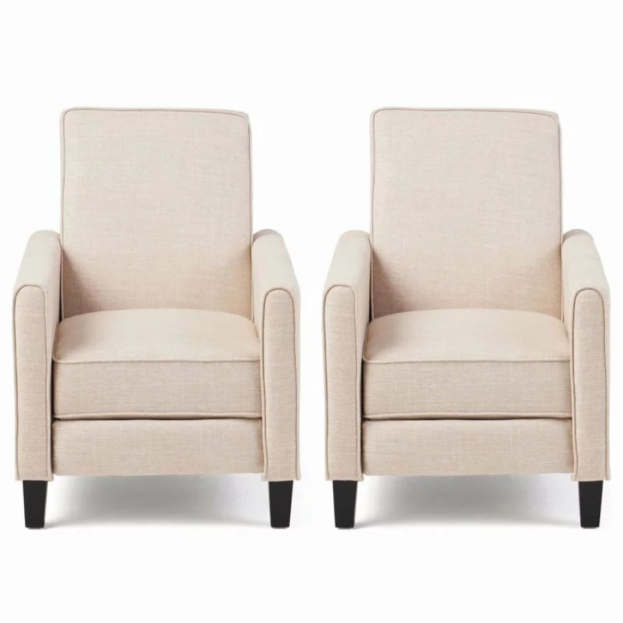 Chairs * | Gdfstudio Susan Fabric Recliner, Set Of 2, Beige And Dark Brown