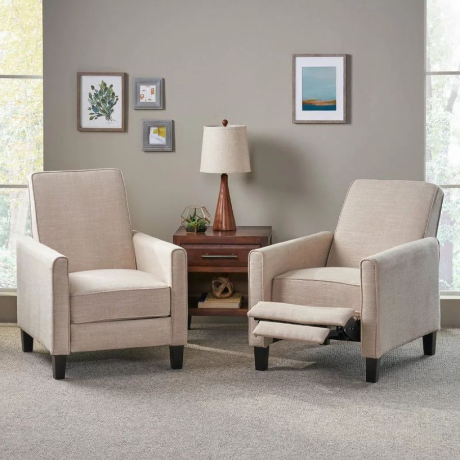 Chairs * | Gdfstudio Susan Fabric Recliner, Set Of 2, Beige And Dark Brown
