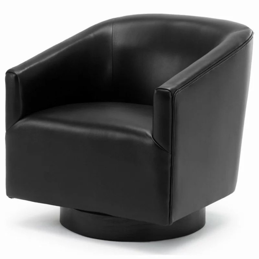 Chairs * | Comfort Pointe Geneva Charcoal Wood Base Swivel Chair, Black