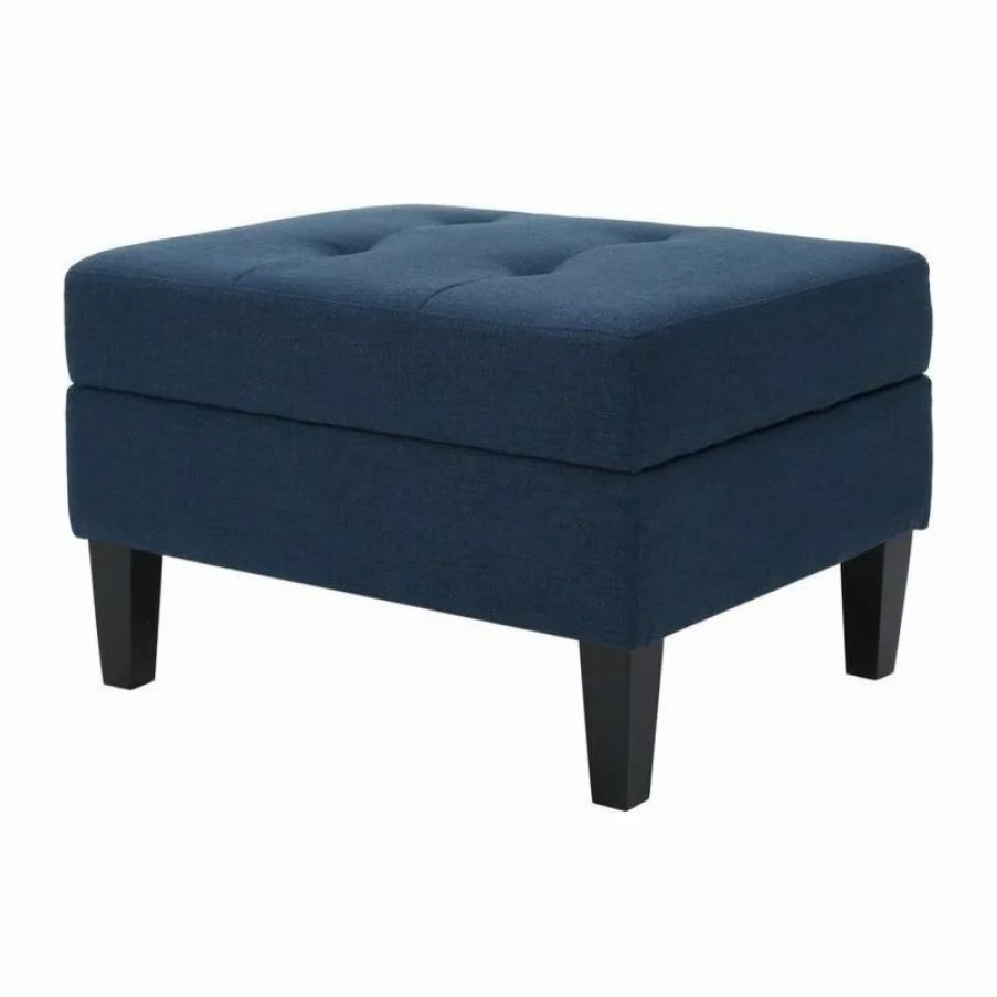 Footstools & Ottomans * | Gdfstudio Gdf Studio Carolina Tufted Cover Fabric Storage Ottoman, Dark Blue