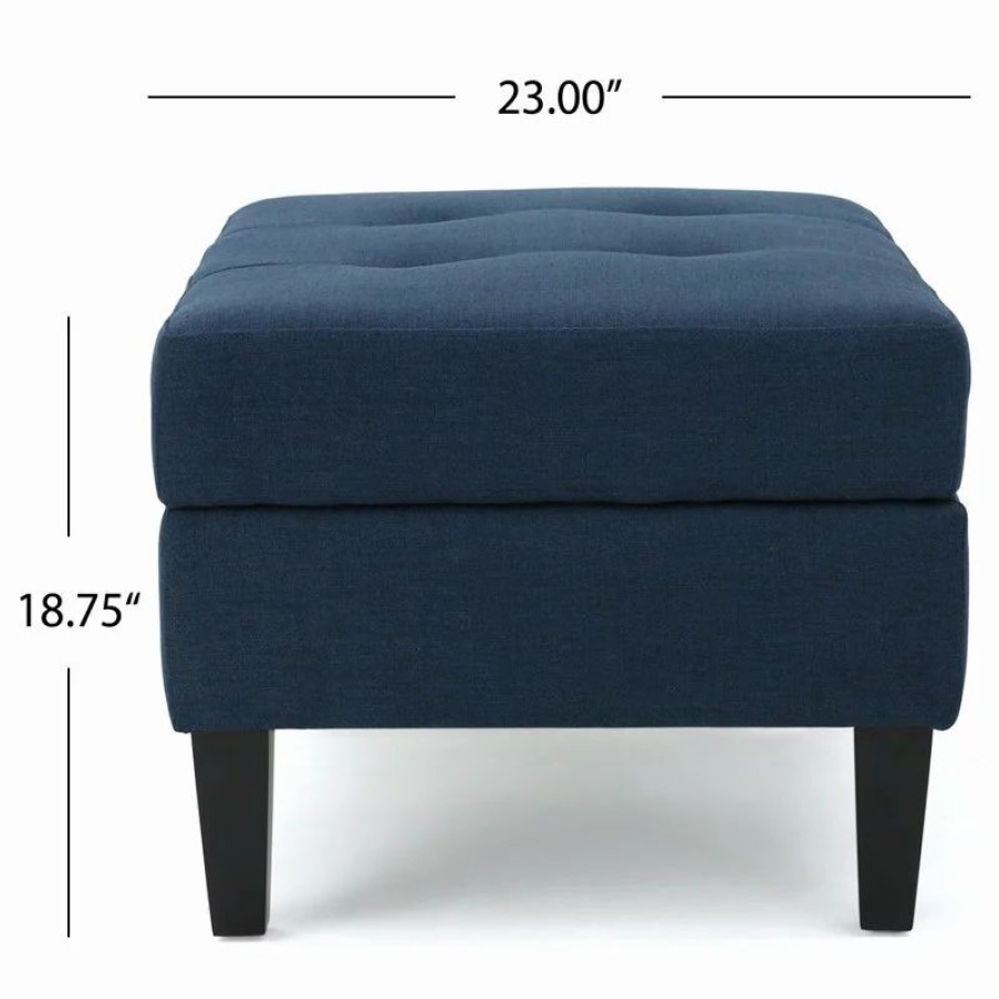 Footstools & Ottomans * | Gdfstudio Gdf Studio Carolina Tufted Cover Fabric Storage Ottoman, Dark Blue