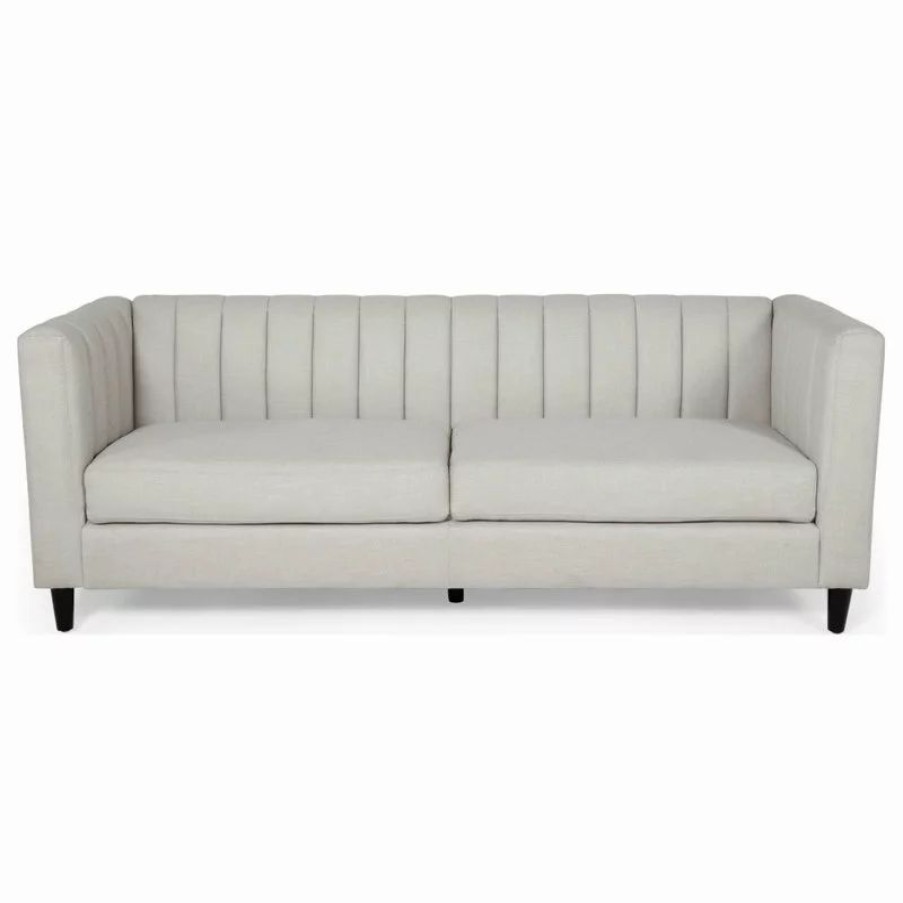 Sofas & Sectionals * | Gdfstudio Violet Channel Stitched Fabric 3 Seat Sofa, Beige And Dark Brown