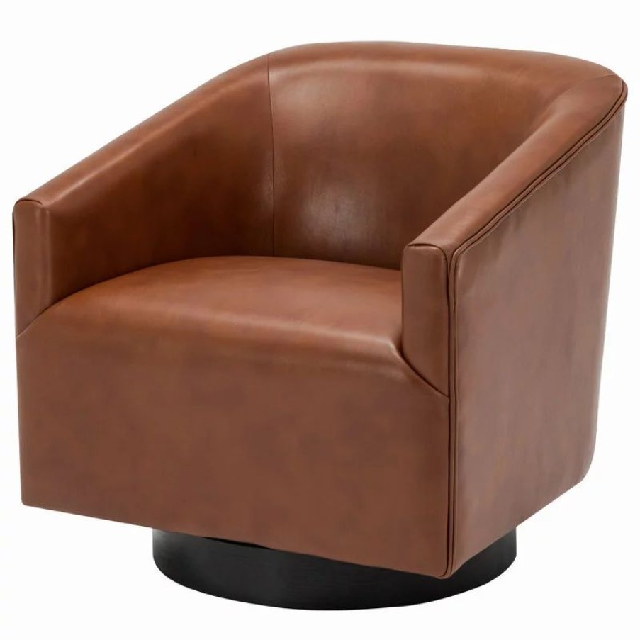 Chairs * | Comfort Pointe Geneva Charcoal Wood Base Swivel Chair, Caramel