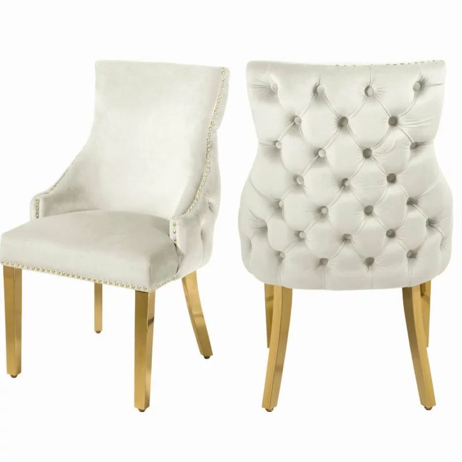 Chairs * | Mod The Sovereign Dining Chair, Cream, Velvet, Set Of 2