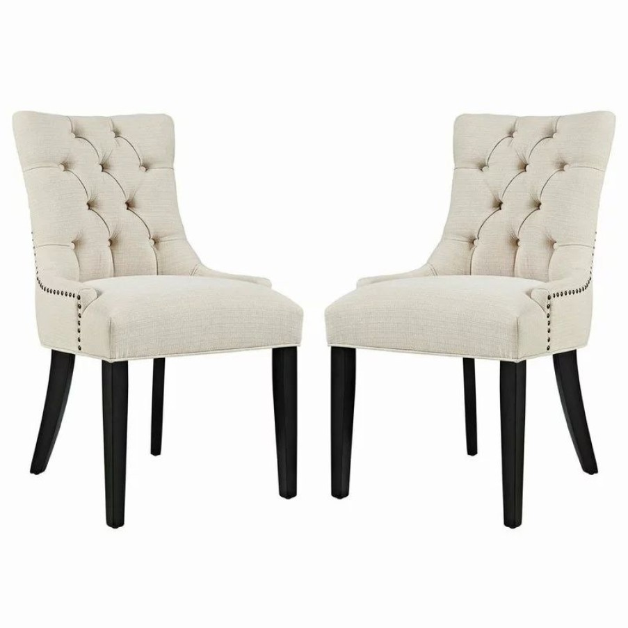 Chairs * | Modway Regent Dining Side Chair Fabric Set Of 2, Beige