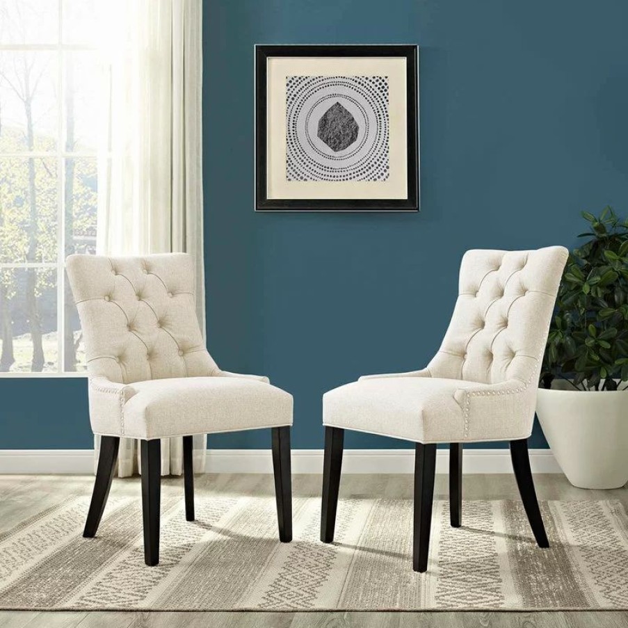 Chairs * | Modway Regent Dining Side Chair Fabric Set Of 2, Beige