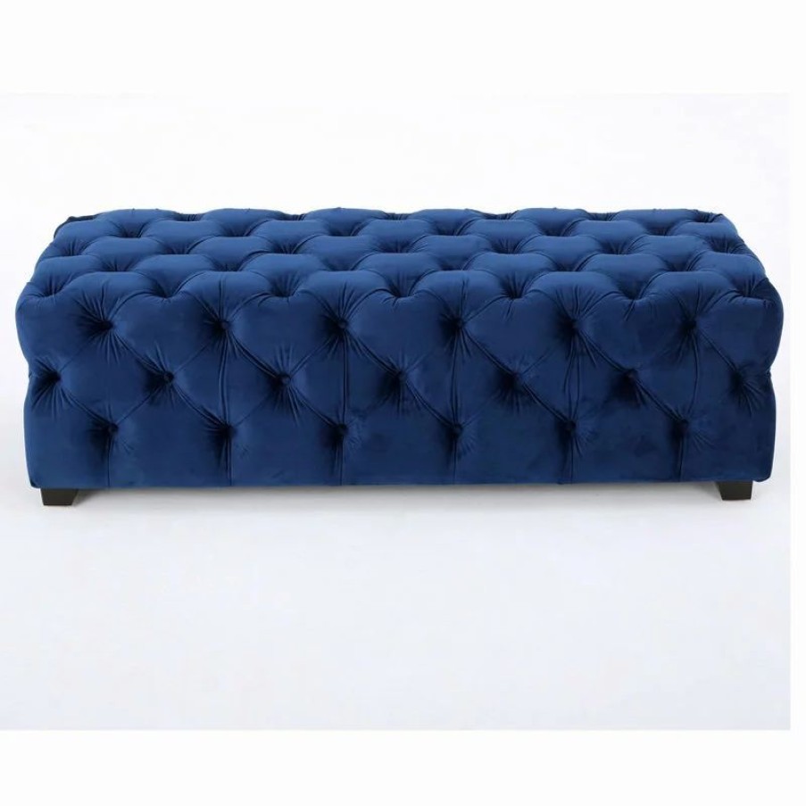 Footstools & Ottomans * | Gdfstudio Gdf Studio Provence Tmodern Glam Tufted Velvet Ottoman Bench, Navy Blue