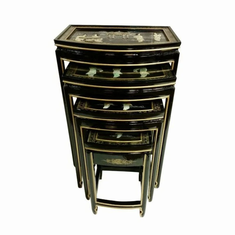 Coffee & Accent Tables * | Oriental Furnishings Black Lacquer Asian Stacking Tables, 4-Piece Set