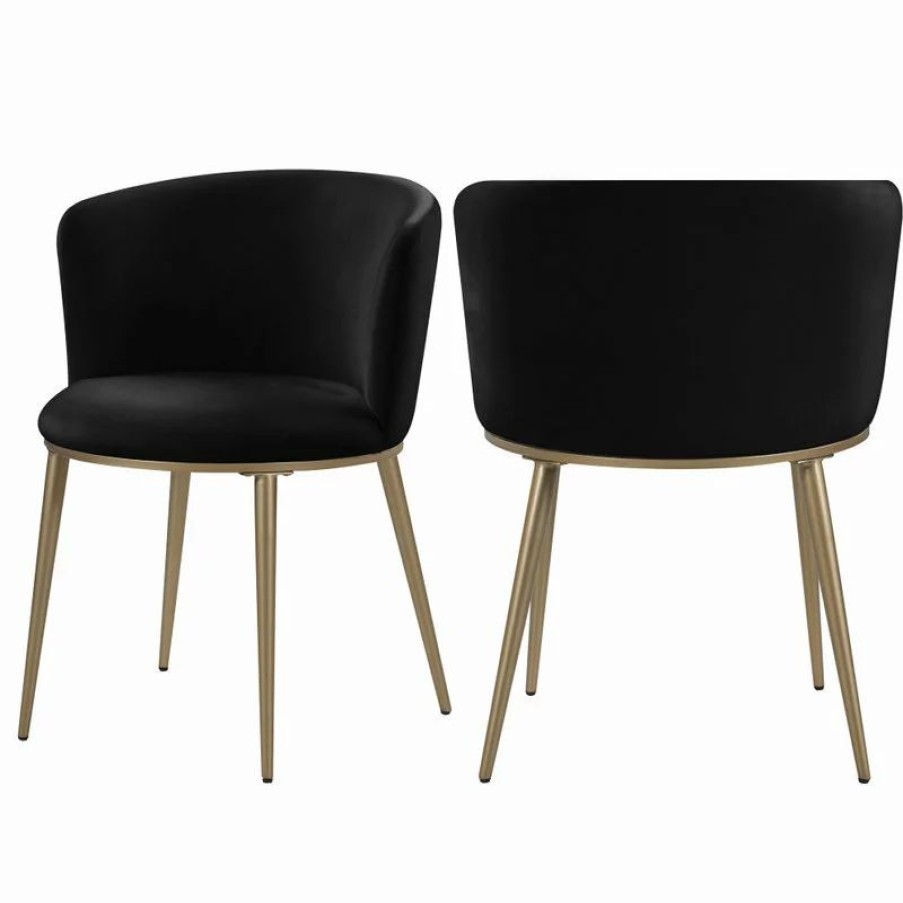 Chairs * | Mod The Almar Dining Chair, Black And Brushed Gold, Velvet And Iron, Set Of 2