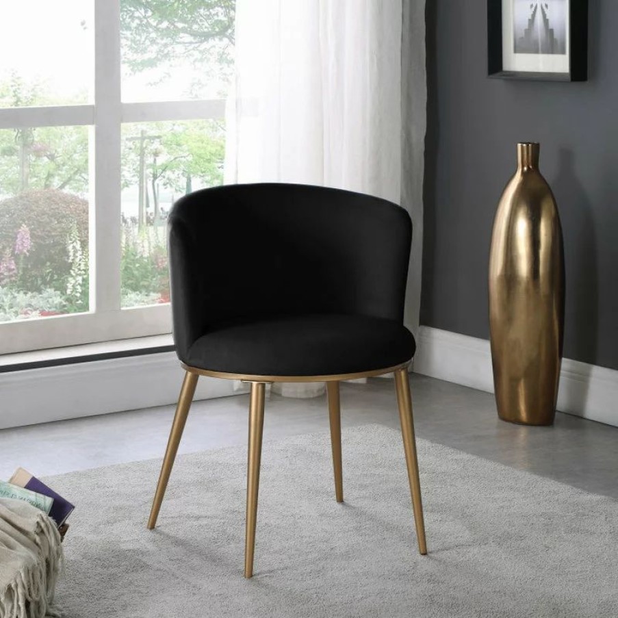 Chairs * | Mod The Almar Dining Chair, Black And Brushed Gold, Velvet And Iron, Set Of 2