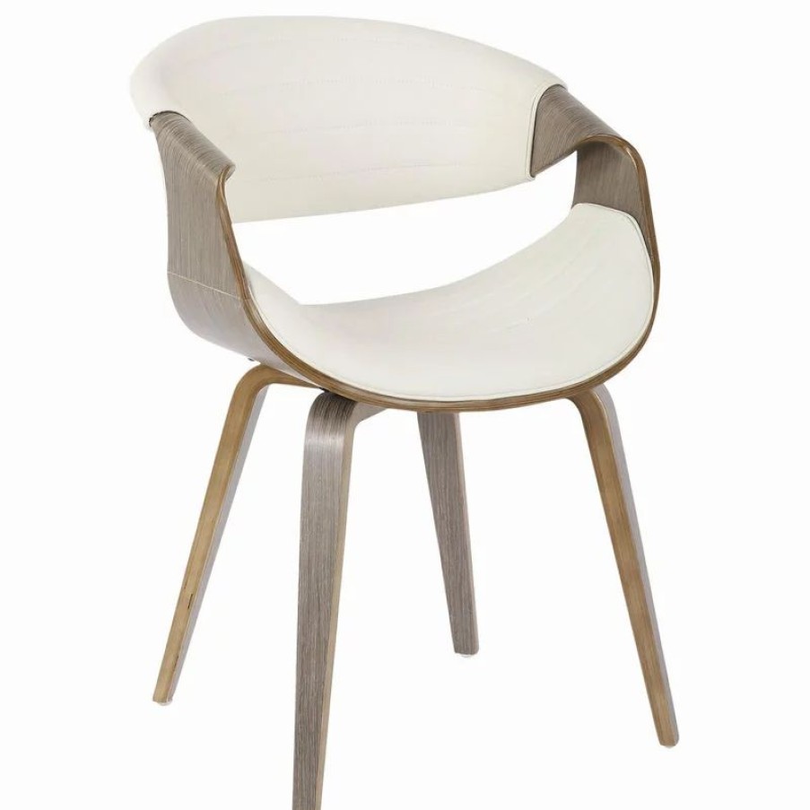 Chairs * | Mod The Aria Dining Chair, Light Gray And White, Wood, Pu Leather