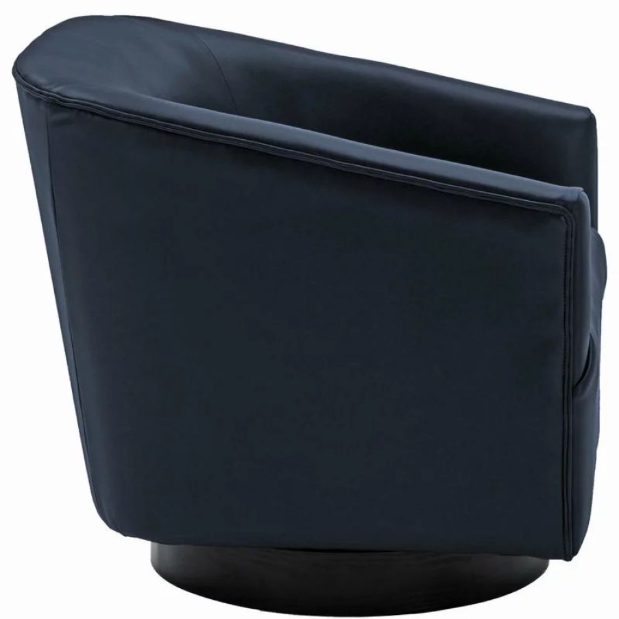 Chairs * | Comfort Pointe Geneva Charcoal Wood Base Swivel Chair, Midnight Blue