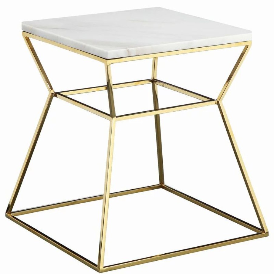 Coffee & Accent Tables * | Pangea Home Gold Geo Marble Top Side Table, White