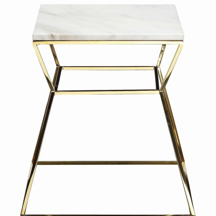 Coffee & Accent Tables * | Pangea Home Gold Geo Marble Top Side Table, White