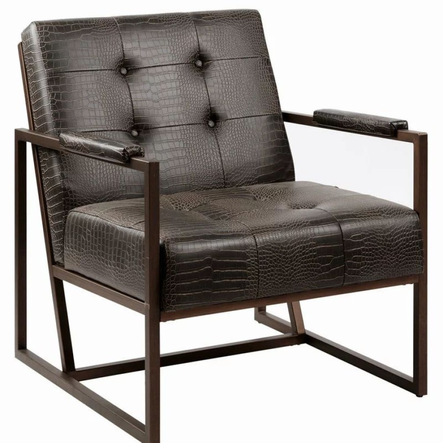 Chairs * | Olliix Ink+Ivy Waldorf Mid-Century Modern Accent Chair, Faux Leather Snakeskin Brown