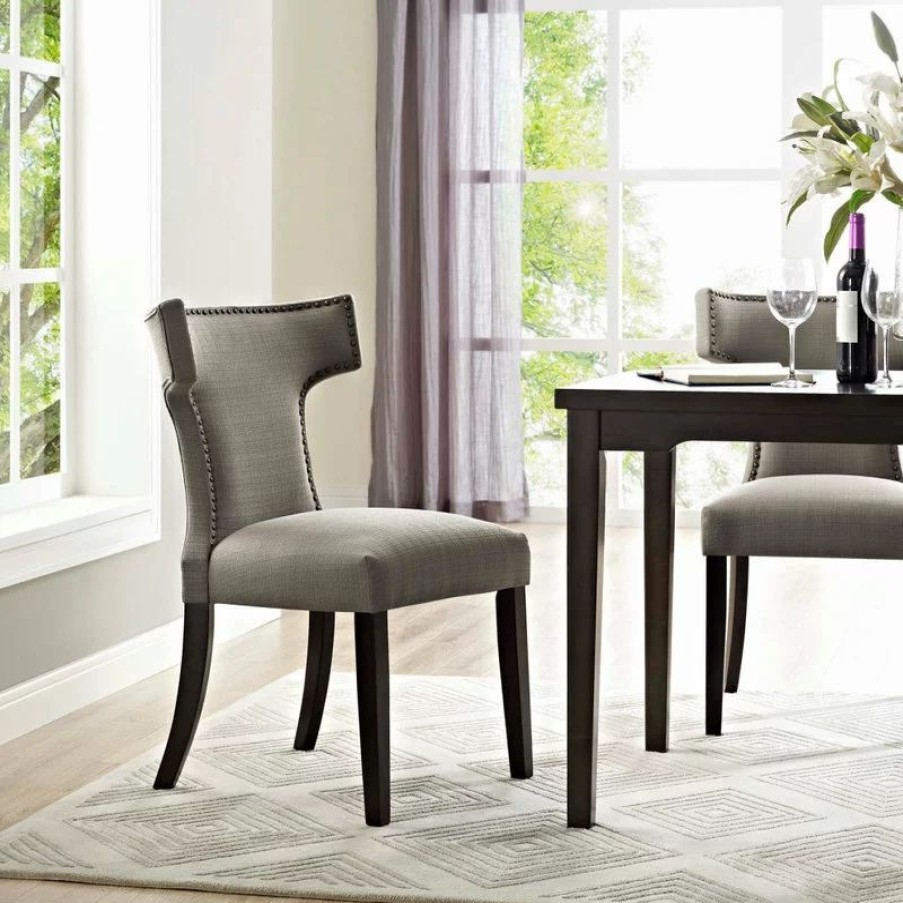 Chairs * | Lexmod Curve Upholstered Fabric Dining Chair, Granite