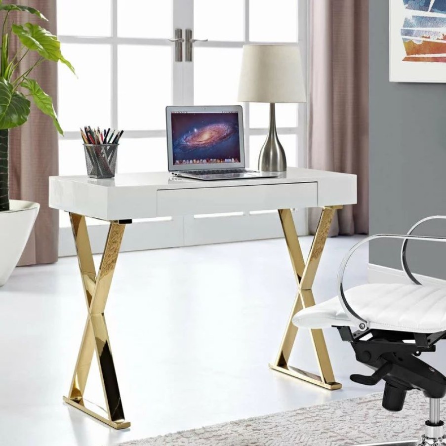 Console Tables * | Lexmod Sector Stainless Steel Console Table, White Gold