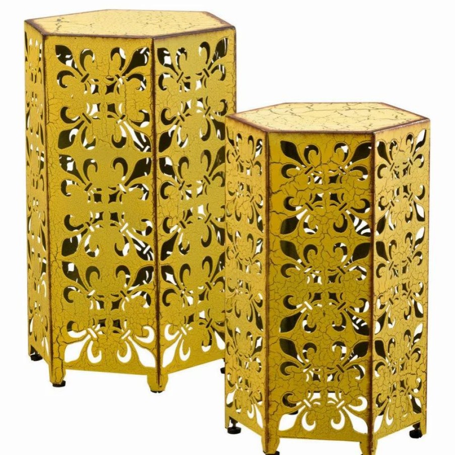 Coffee & Accent Tables * | Gdfstudio Gdf Studio Utica Antique Style 2-Piece Yellow Accent Side Table, Yellow