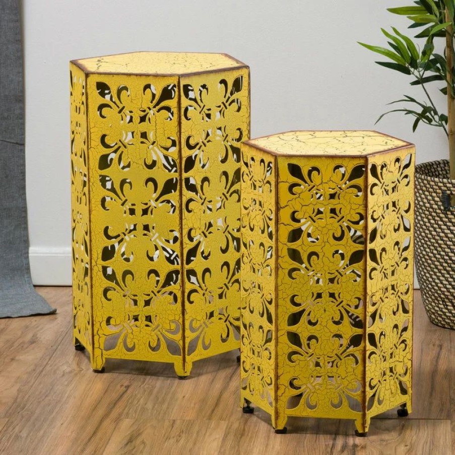 Coffee & Accent Tables * | Gdfstudio Gdf Studio Utica Antique Style 2-Piece Yellow Accent Side Table, Yellow