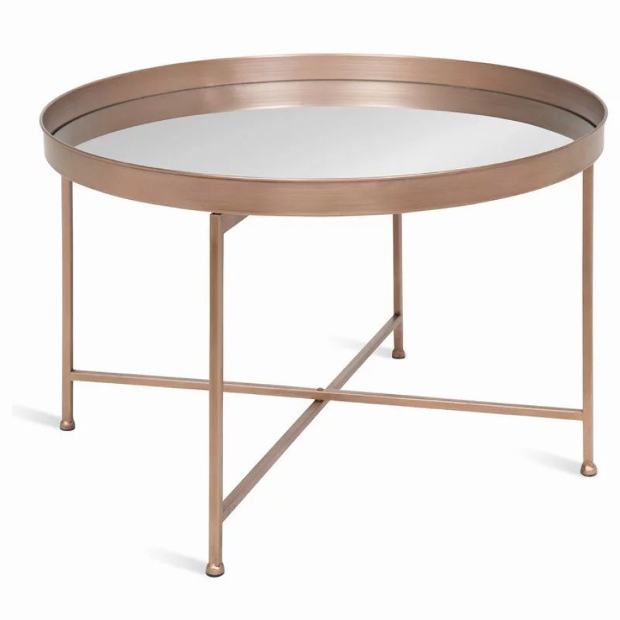 Coffee & Accent Tables * | Uniek Celia Round Mirrored Coffee Table, Rose Gold 28.25 28.25 19