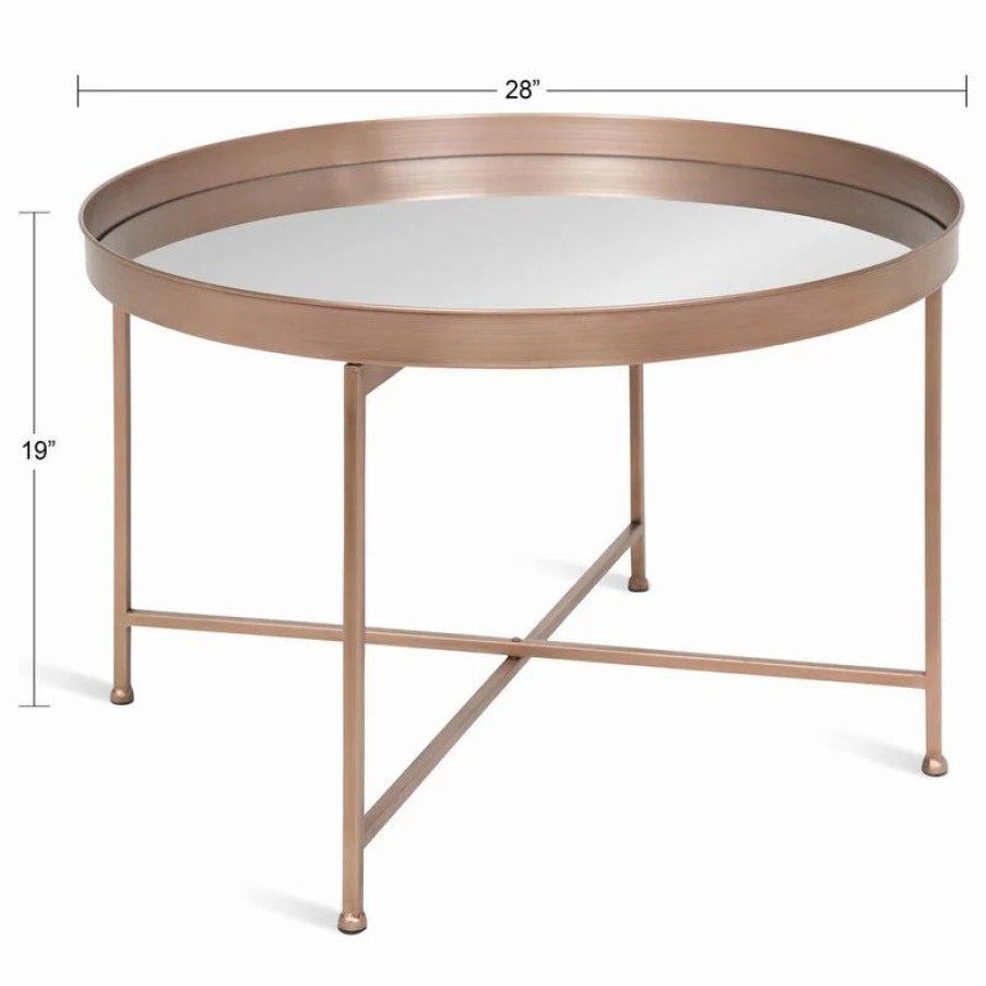 Coffee & Accent Tables * | Uniek Celia Round Mirrored Coffee Table, Rose Gold 28.25 28.25 19