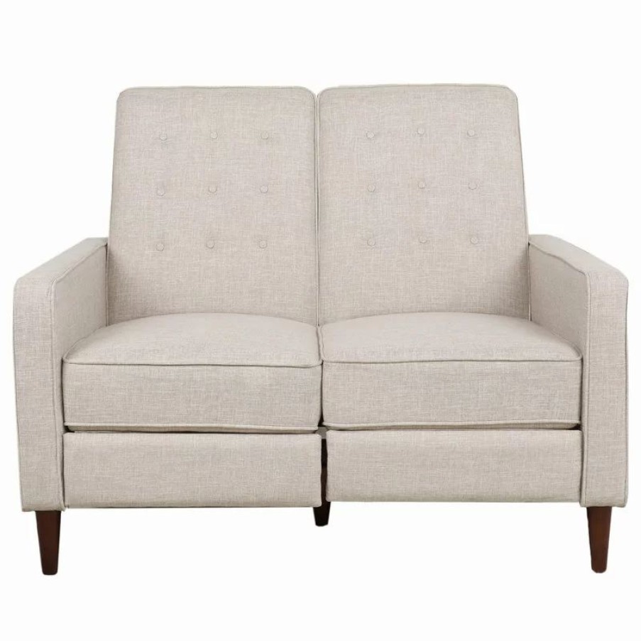 Sofas & Sectionals * | Gdfstudio Manville Tufted Loveseat Pushback Recliner, Wheat/Dark Espresso, Fabric